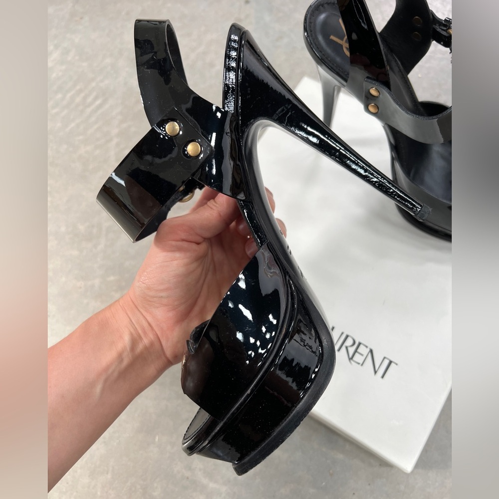 Yves Saint Laurent Patent Leather Black Tribute Heels - Picture 4 of 11